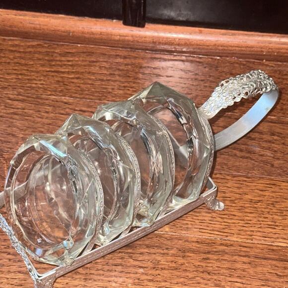 Vintage Mid Century Glass Ashtray & Caddy Set Floral-Like New - Picture 16 of 16